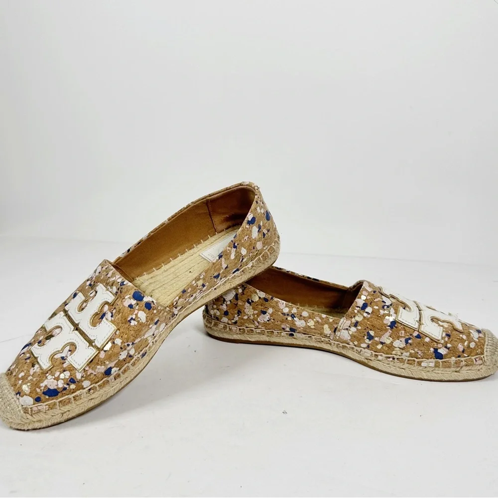 Tory Burch Ines Metallic Confetti Cork Espadrilles